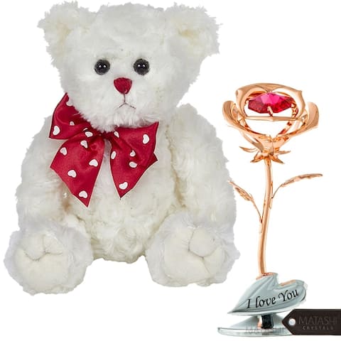 Rose Gold Plated Rose Flower with Plush Teddy Bear