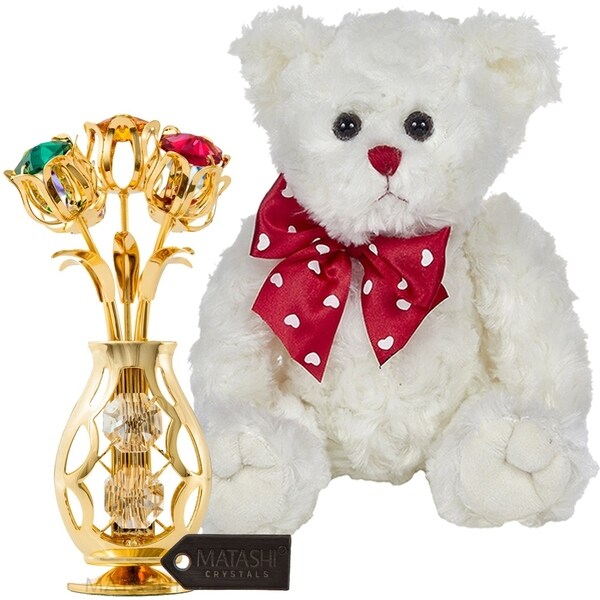 Matashi KTMTFLT55 Bearington Lil' 11" Plush Stuffed Animal Teddy Bear, 24k Gold Plated Flowers Bouquet & Colorful Crystals
