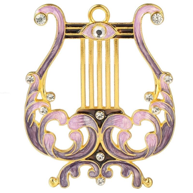 Traditional Ancient Harp Hanging Ornament (Pewter) Classic Wall Decor Hand-Painted Purple, Lavender and Gold