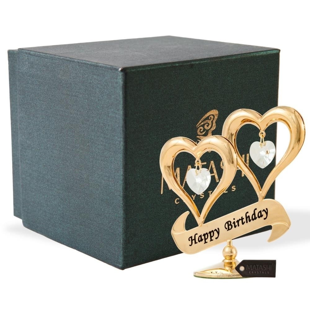 24K Gold Plated Happy Birthday Inscribed Double Heart Multi | eBay