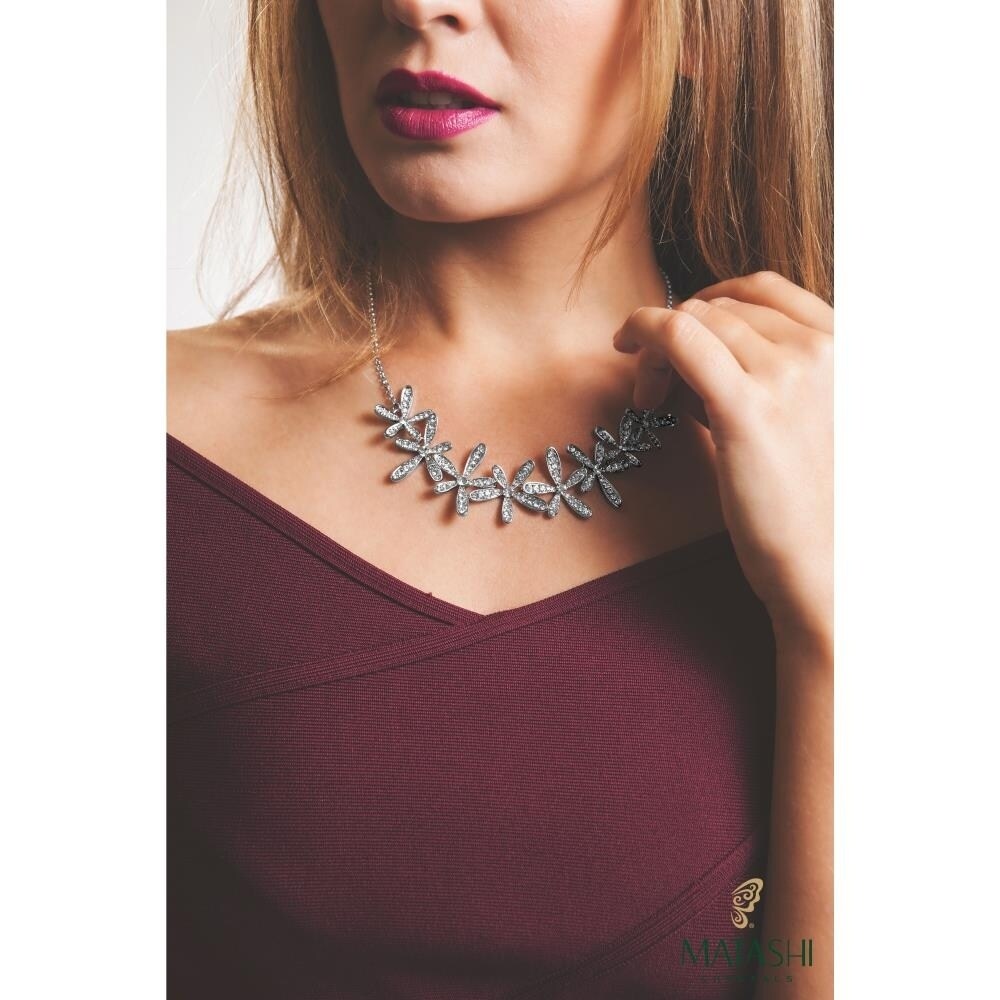 Matashi Rose Gold and Chrome Plated Jewelry Stand Combo with 16 Inch Rhodium Plated Necklace