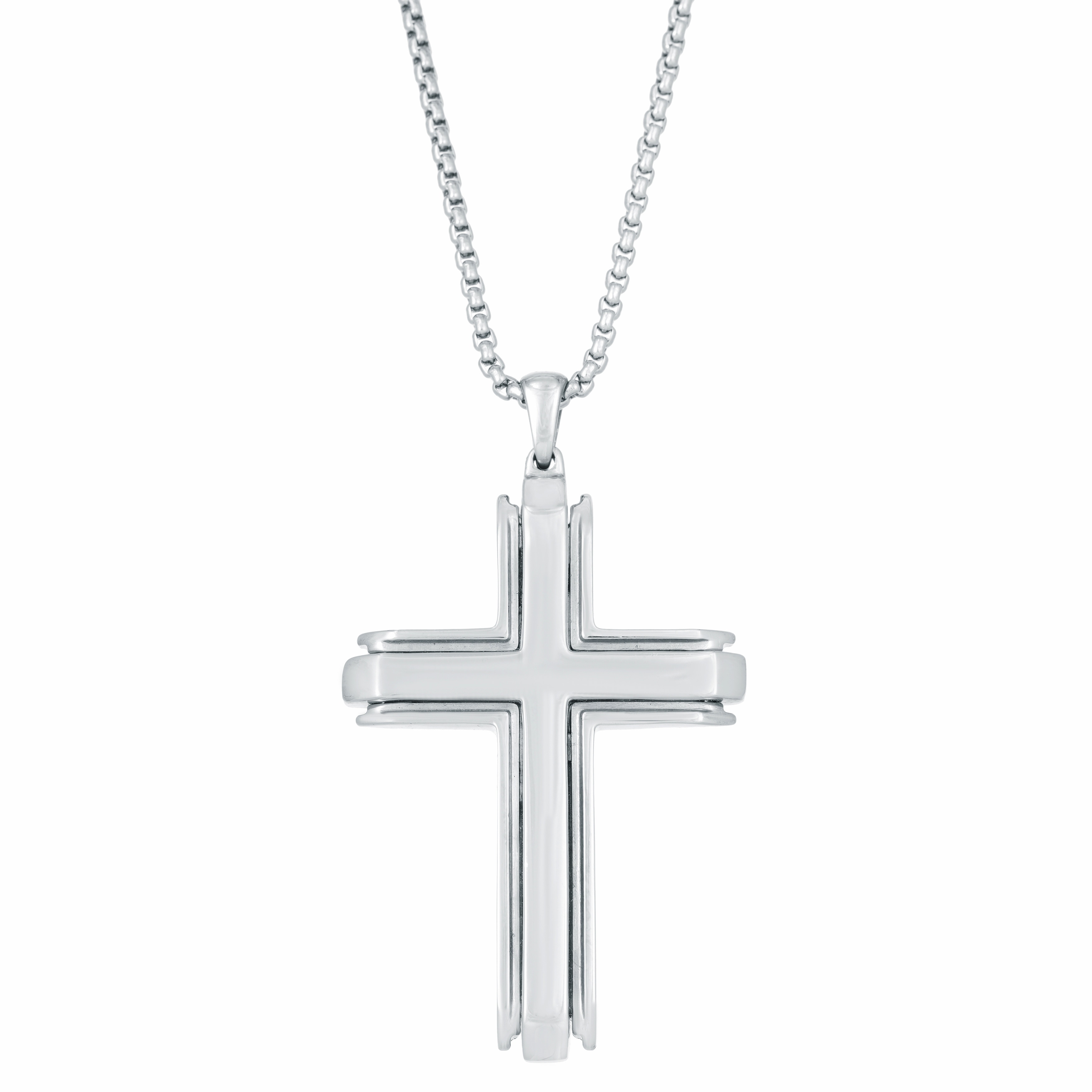 Details about  / Silver Antique Beveled Designed Cross Pendant with 18/" Box Chain Necklace