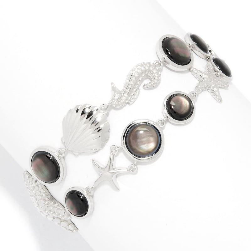 Sterling Silver Grey Mother-of-Pearl Sea Life 2-Row Bracelet