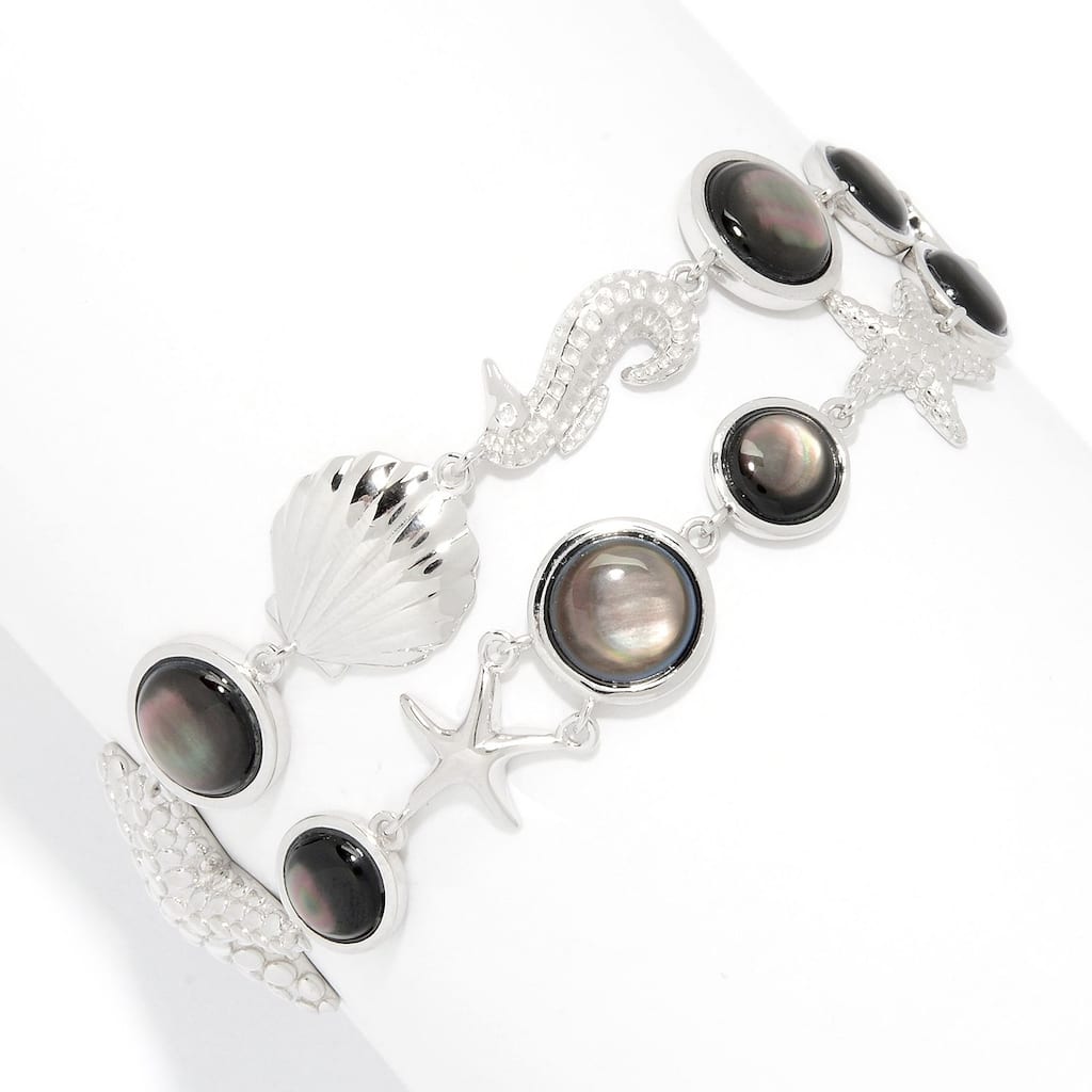 Sterling Silver Grey Mother-of-Pearl Sea Life 2-Row Bracelet