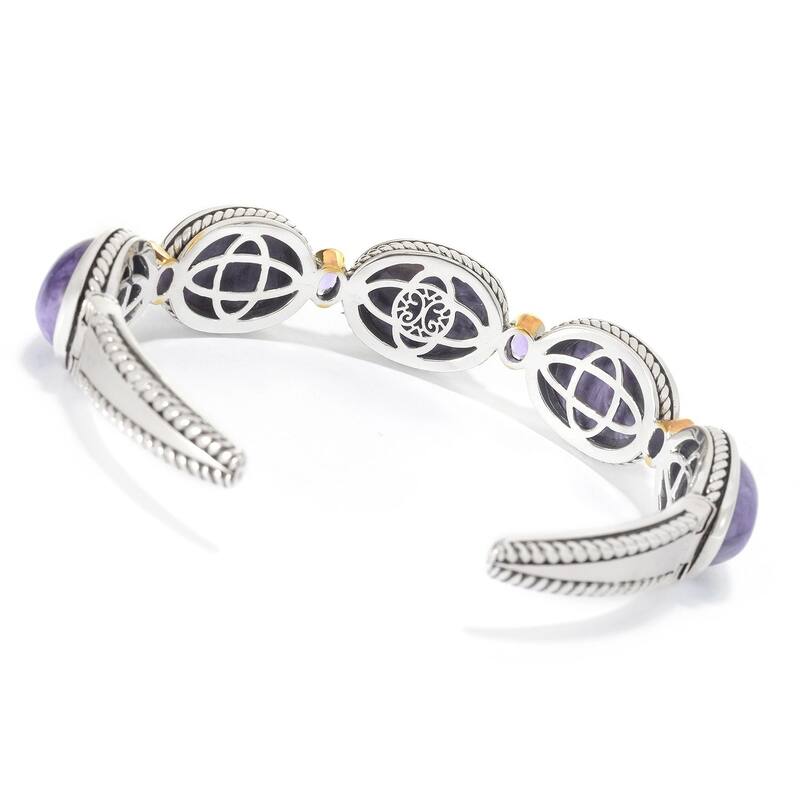 Sterling Silver 16 x 12mm Charoite & Amethyst Cuff Bracelet