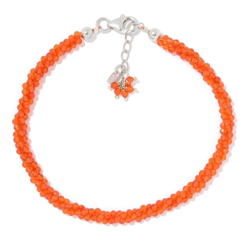 Sterling Silver 7.25" Carnelian Twisted Beaded Bracelet