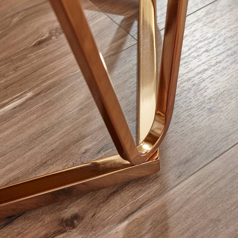 SEI Furniture Henderson Modern Faux Marble Round Side Table with Gold Geometric Base