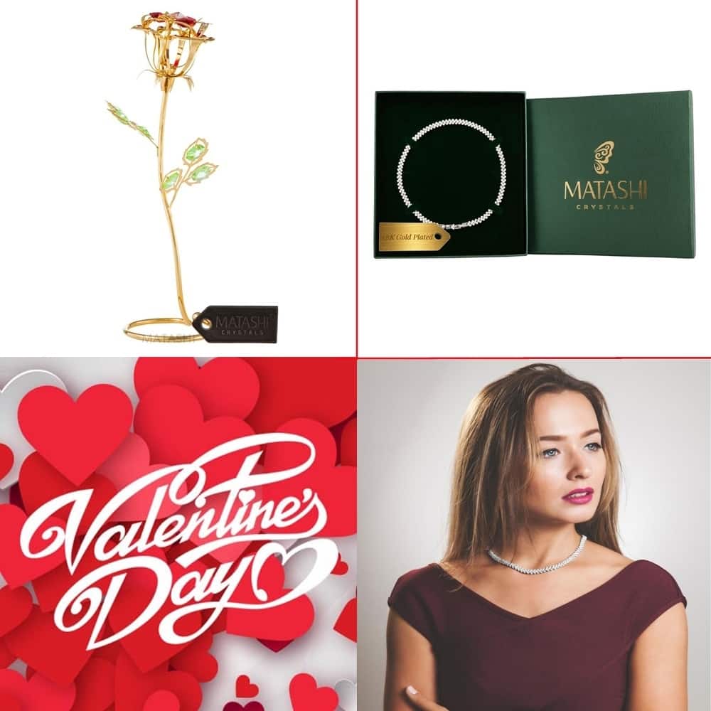 Matashi 24k Gold Plated Rose Flower with Matashi Crystals w/16" Rhodium Plated Necklace