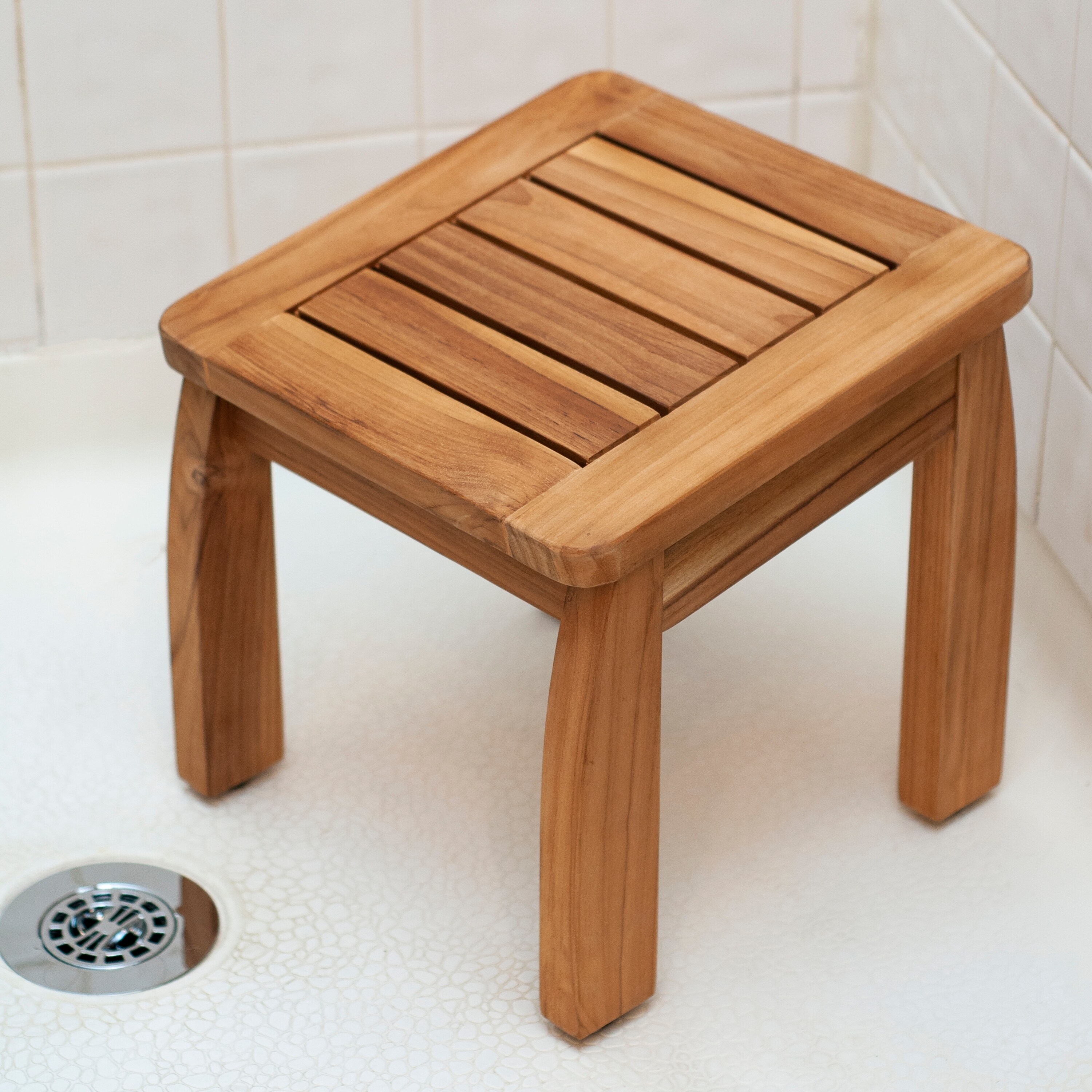 Shop Porch Den Lathrop Teak Shower Pedestal Stool On Sale