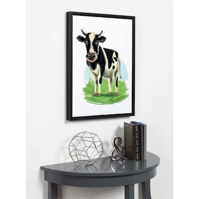 Kate and Laurel Sylvie Illustration of Cow Framed Canvas Wall Art
