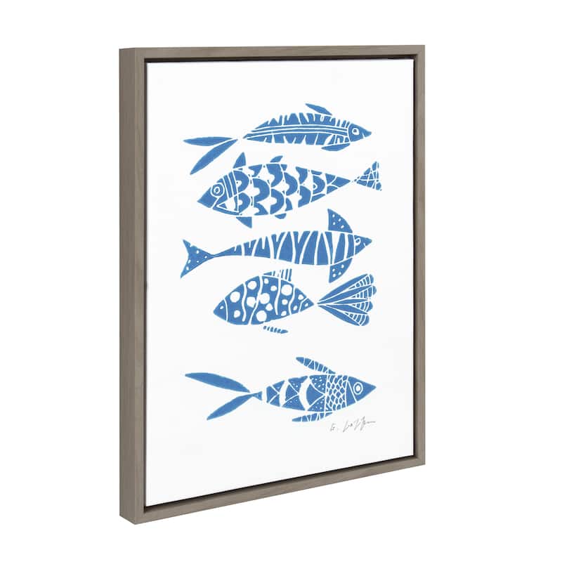 Kate and Laurel Sylvie Fishes Blue Framed Canvas by Giuliana Lazzerini