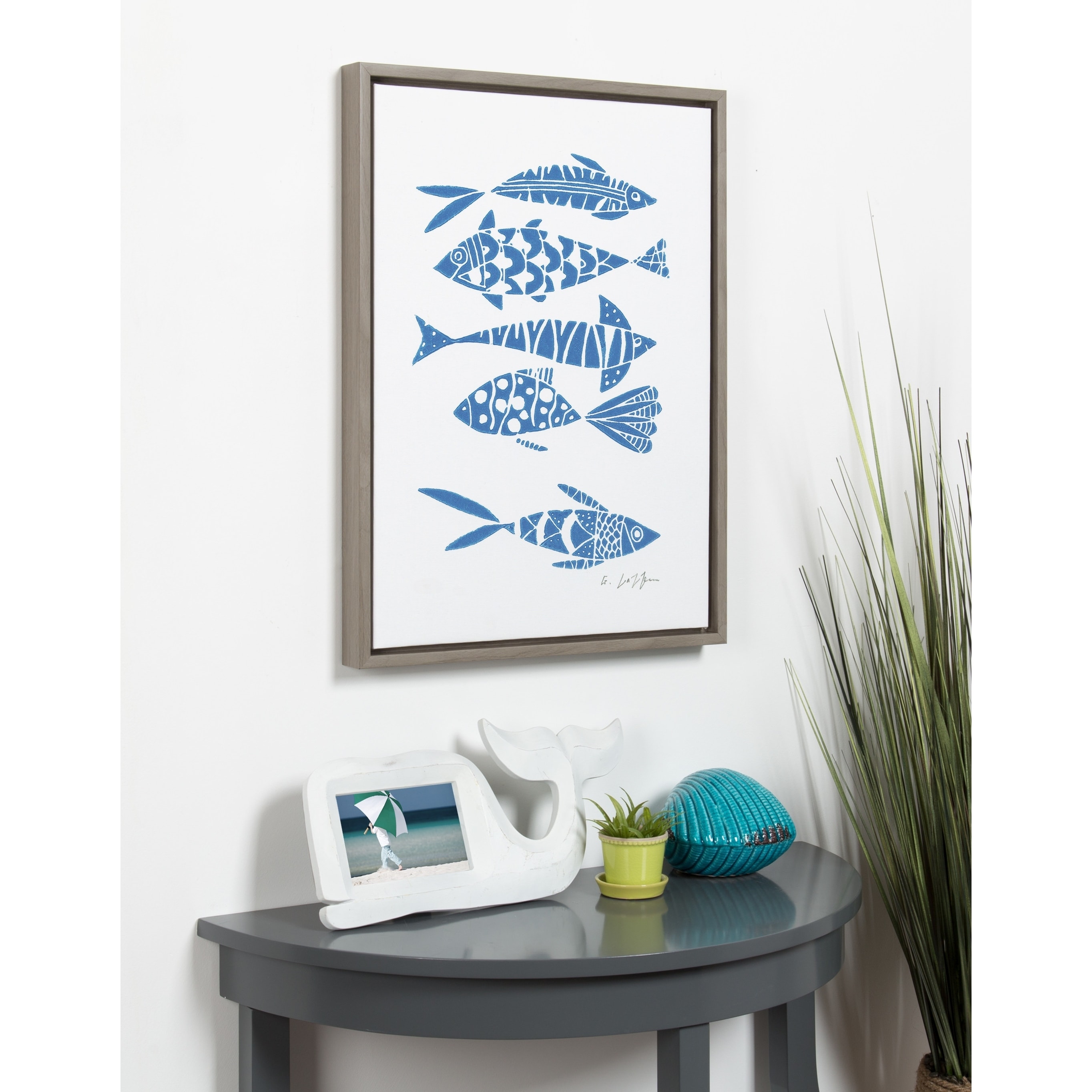 Kate and Laurel Sylvie Fishes Blue Framed Canvas by Giuliana Lazzerini  Bed Bath  Beyond 24143102