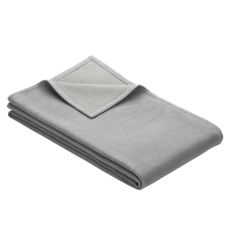 IBENA Pure Cotton Queen & King Size Blanket - Silver Grey/Light Grey - Queen