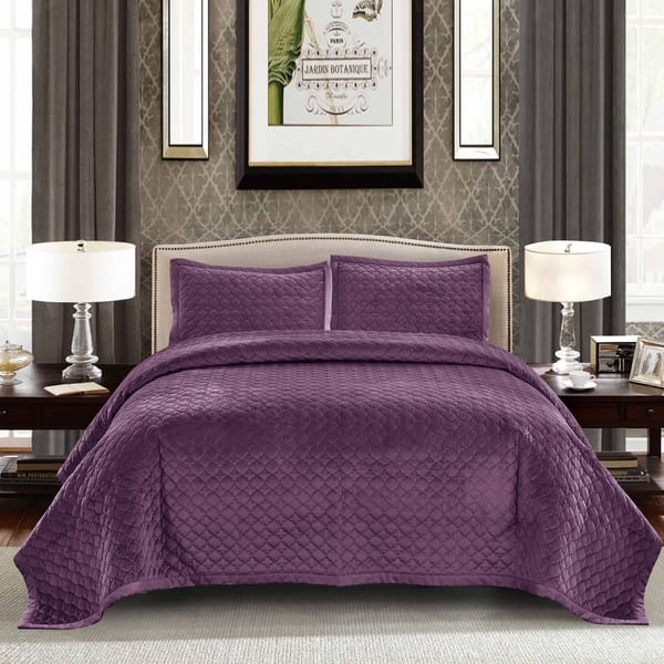 Shop Tiberius Velvet Quilt Set In Purple Overstock 24147529