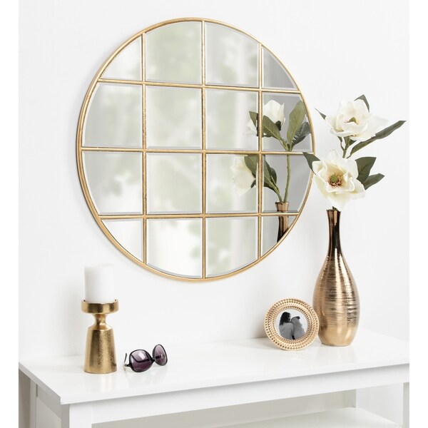 Kate and Laurel Denault Round Windowpane Wall Mirror Gold 30