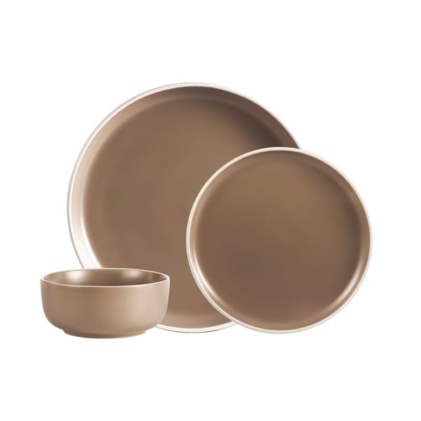 Dinnerset 12Pcs 2 Tone Beige Cylinder Matte