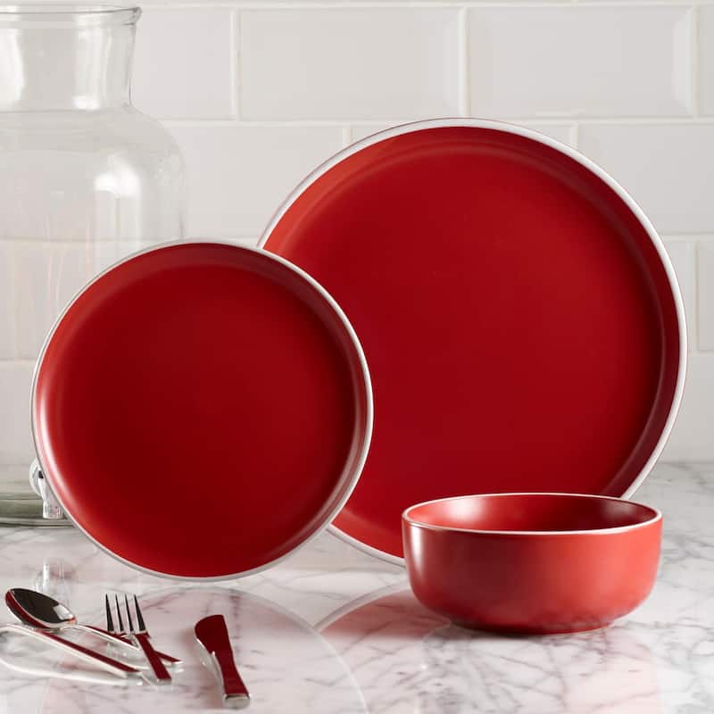 Dinnerset 12Pcs 2 Tone Red Cylinder Matte