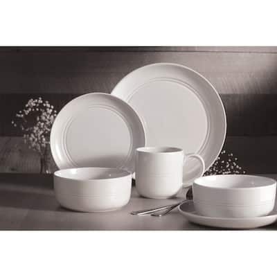 Dinnerset 16Pcs White Stoneware Ridge