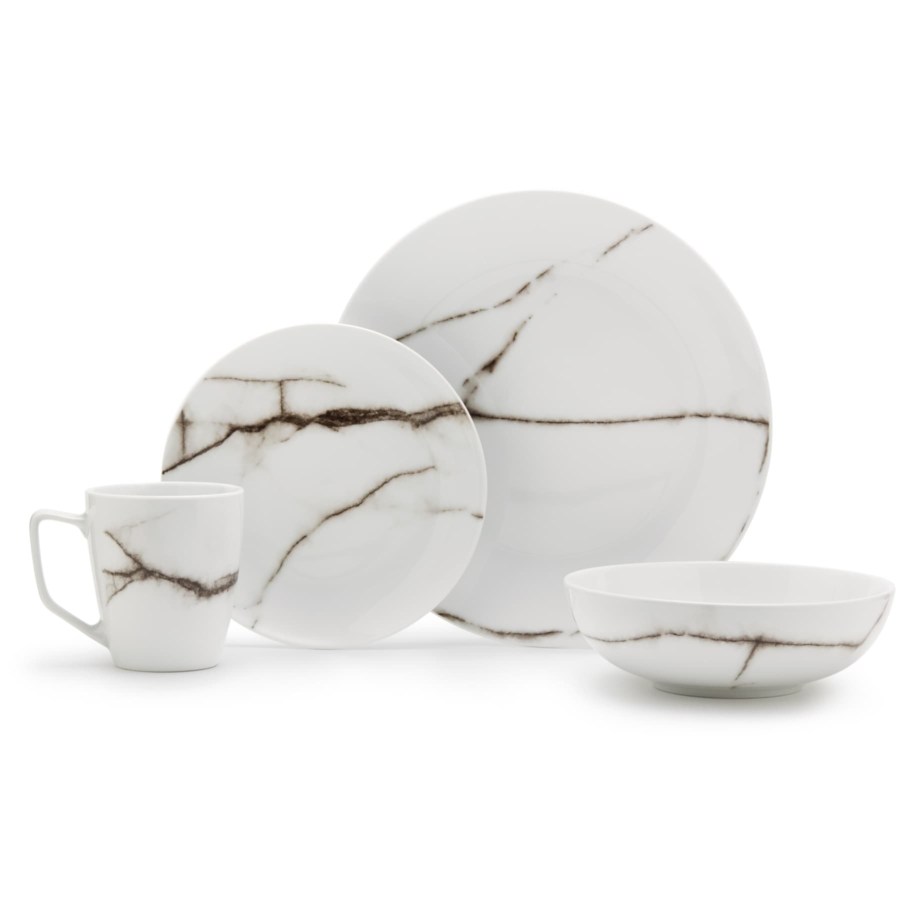 MALACASA Flora, Marble Grey Dinnerware Set 16-Piece Porcelain Bowl and Plate  Set