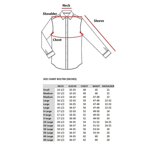 Long Sleeve Dress Shirt Size Chart