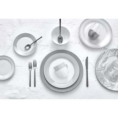 Dinnerset Round Rim 16Pcs - Grey Line