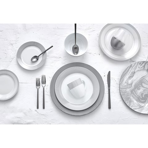 Dinnerset Round Rim 16Pcs - Grey Line