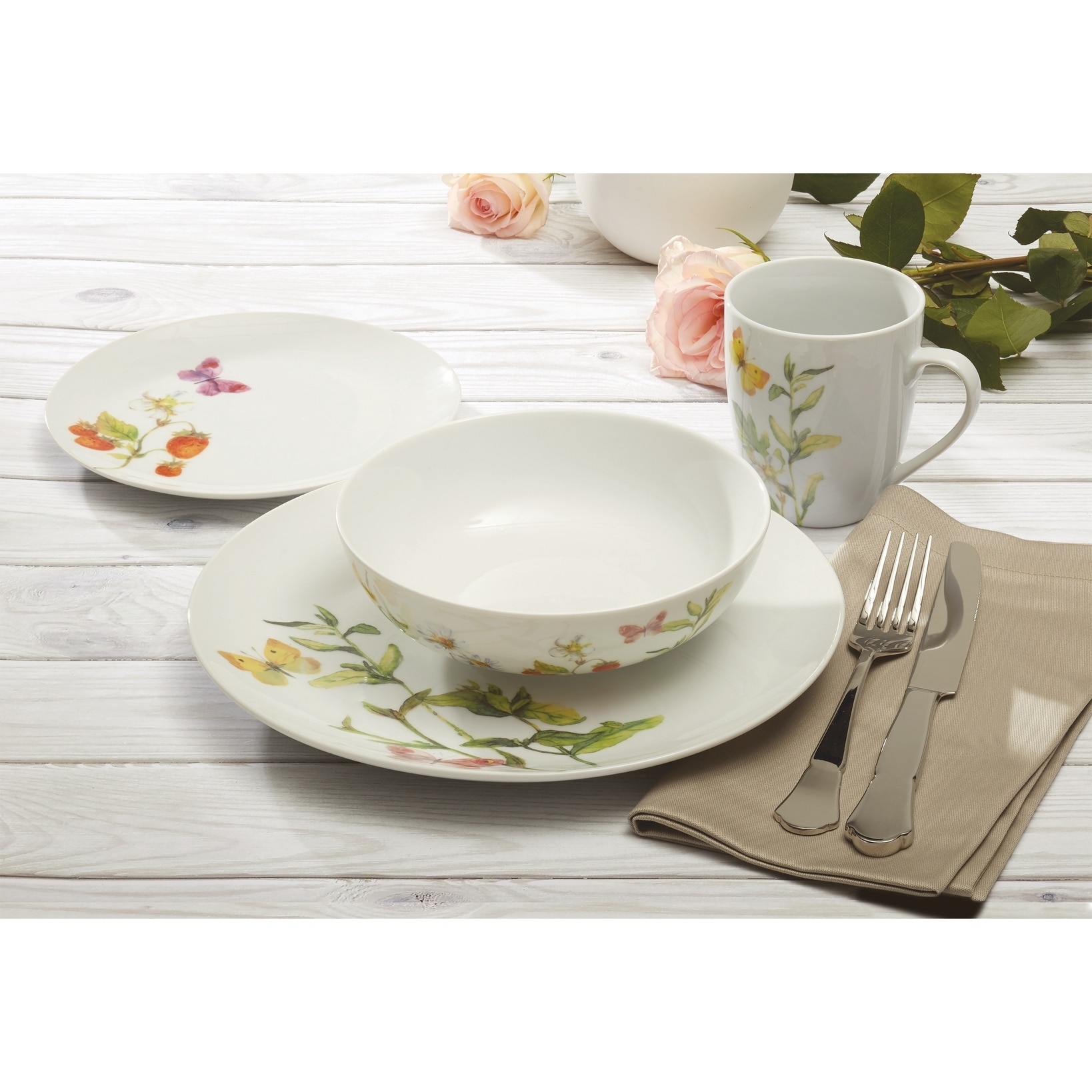 MALACASA Dinnerware Sets for 12, 56-Piece Porcelain Square Plates