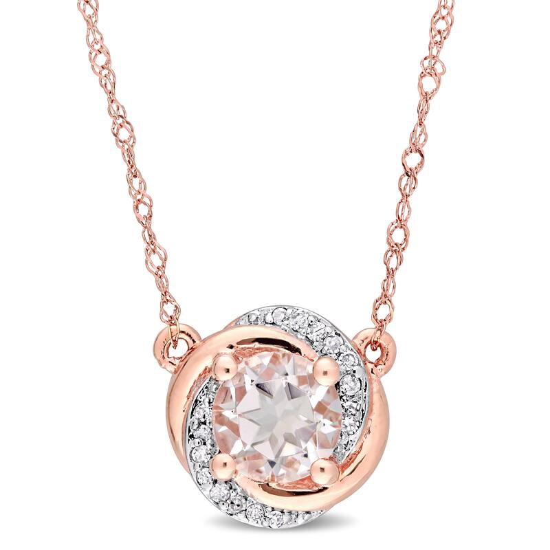 Miadora 10k Rose Gold Morganite and Diamond Swirl Halo Necklace