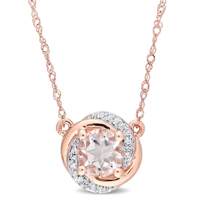 Miadora 10k Rose Gold Morganite and Diamond Swirl Halo Necklace