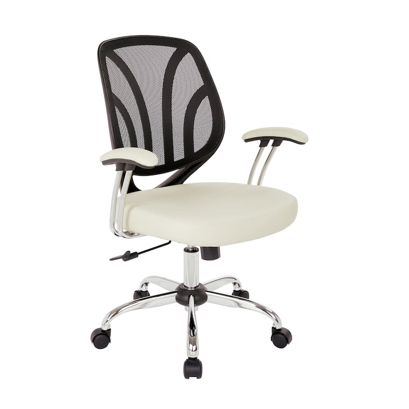 Screen Office Chair with Chrome Padded Arms - Cream