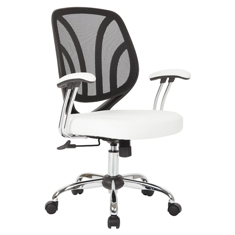 Screen Office Chair with Chrome Padded Arms - White