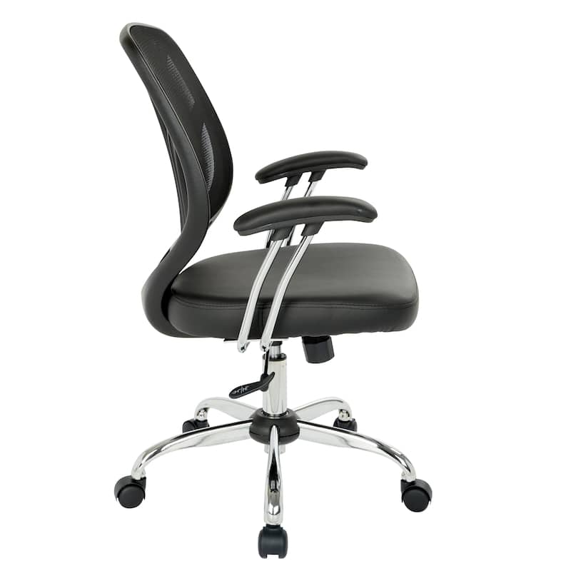 Screen Office Chair with Chrome Padded Arms - Black