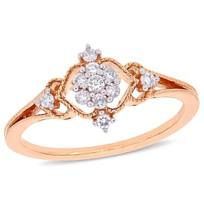 Miadora 10k Rose Gold 1/6ct TDW Diamond Floral Cluster Vintage Ring