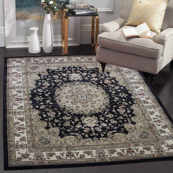 Traditional Persian Rug Carpet Black Ivory Tabriz 412 Black Ivory