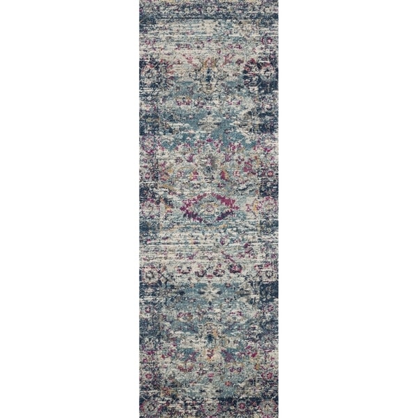 Bohemian Teal/ Blue Vintage Distressed Runner Rug - 2'7" x 7'7" Runner