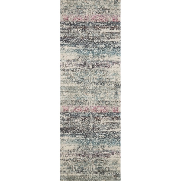 Bohemian Blue/ Multi Vintage Distressed Geometric Runner Rug - 2'7" x 12' Runner