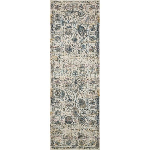 Bohemian Ivory/ Multi Vintage Distressed Floral Runner Rug - 2'7" x 10' Runner