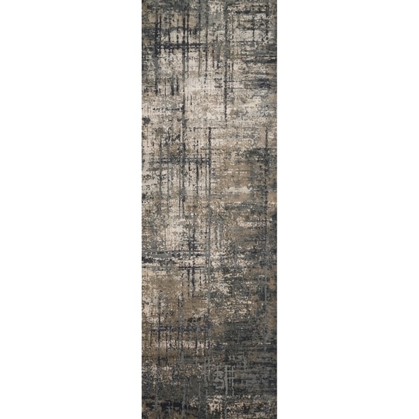 Vintage Glam Grey/ Moss Green Abstract Area Rug - 2'7" x 10'
