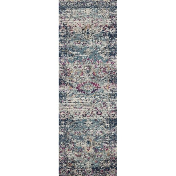 Bohemian Teal/ Blue Vintage Distressed Runner Rug - 2'7" x 10' Runner