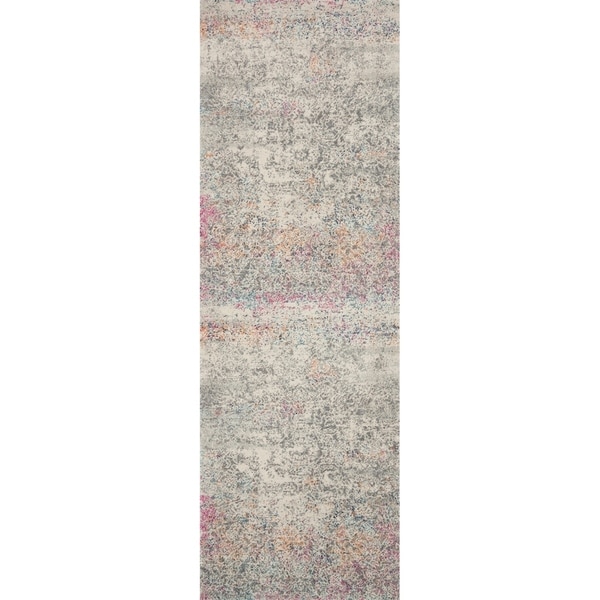 Bohemian Grey/ Multi Vintage Distressed Floral Runner Rug - 2'7" x 10' Runner
