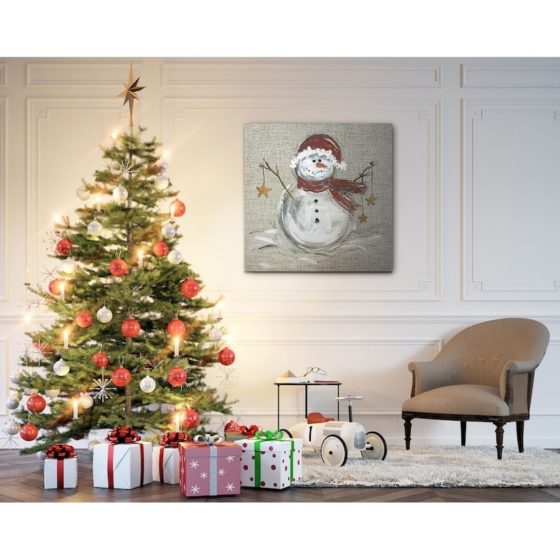 Linen Snowman I -Gallery Wrapped Canvas