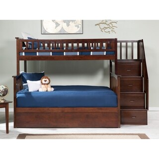 Columbia Staircase Bunk Bed Twin over Full with Twin Size Urban Trundle Bed in Walnut