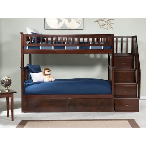 Columbia Staircase Bunk Bed Twin/Twin with 2 Bed Drawers-Walnut