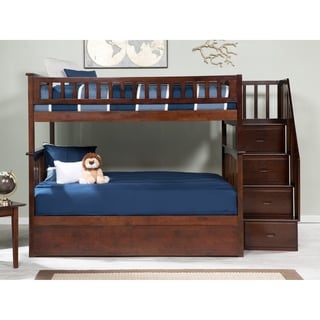 Columbia Staircase Bunk Bed Full over Full with Twin Size Urban Trundle Bed in Walnut