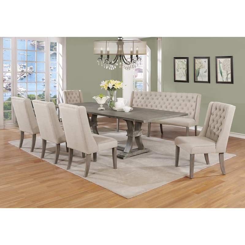 Best Quality Furniture Extending Rustic Grey 7-piece Dining Set - Beige Chairs