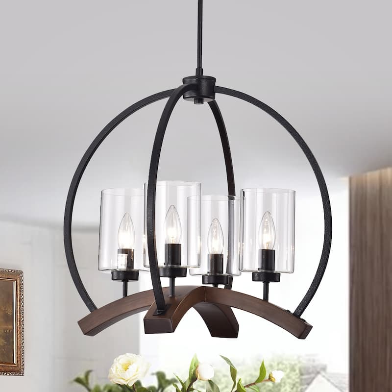 Arden 22-inch Matte Black and Brown Finish Caged Chandelier