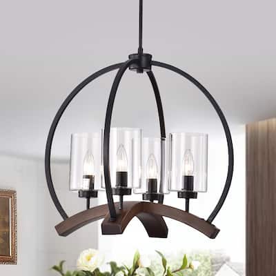 Arden 22-inch Matte Black and Brown Finish Caged Chandelier