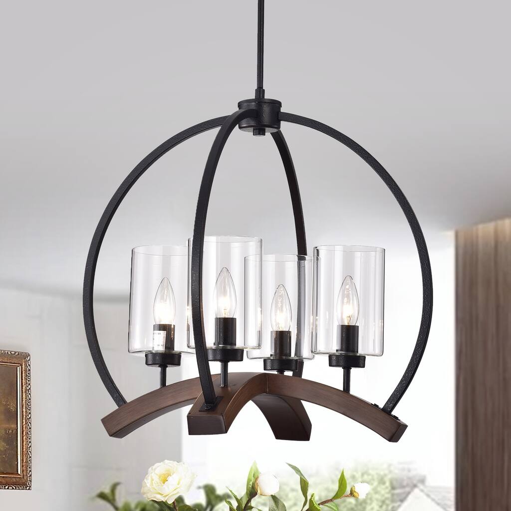 Arden 22-inch Matte Black and Brown Finish Caged Chandelier