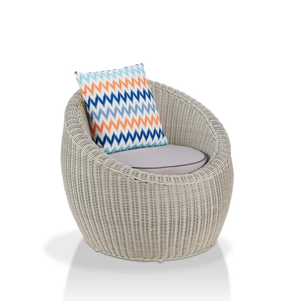 Furniture of America Cobb Island Outdoor Rounded Chair with Pillow