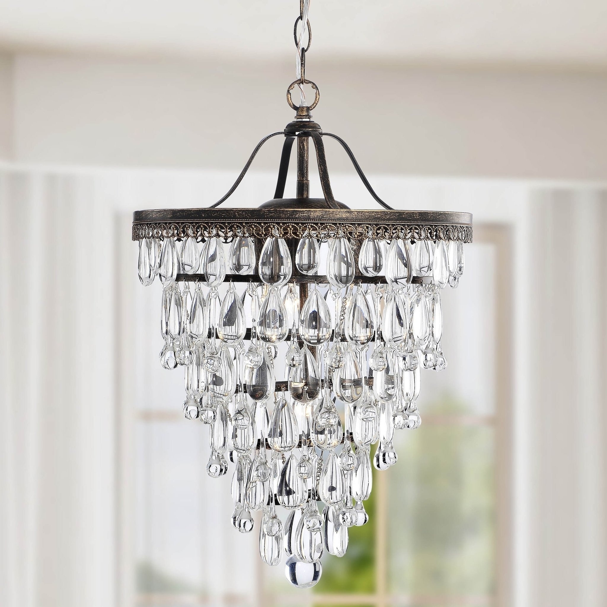Cone Shape 4-light Antique Copper Crystal Chandelier - Chandeliers For Bedrooms by Overstock.com